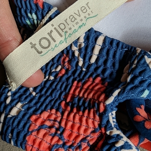 Tori Praver Bikini Swim strapless Top Only Floral XS Hawaii halter seafoam - Picture 6 of 8